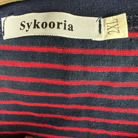 Sykooria Shirt Men's 2XL Red & Navy Striped Pullover Long-Sleeve Front Pocket - Picture 4 of 8